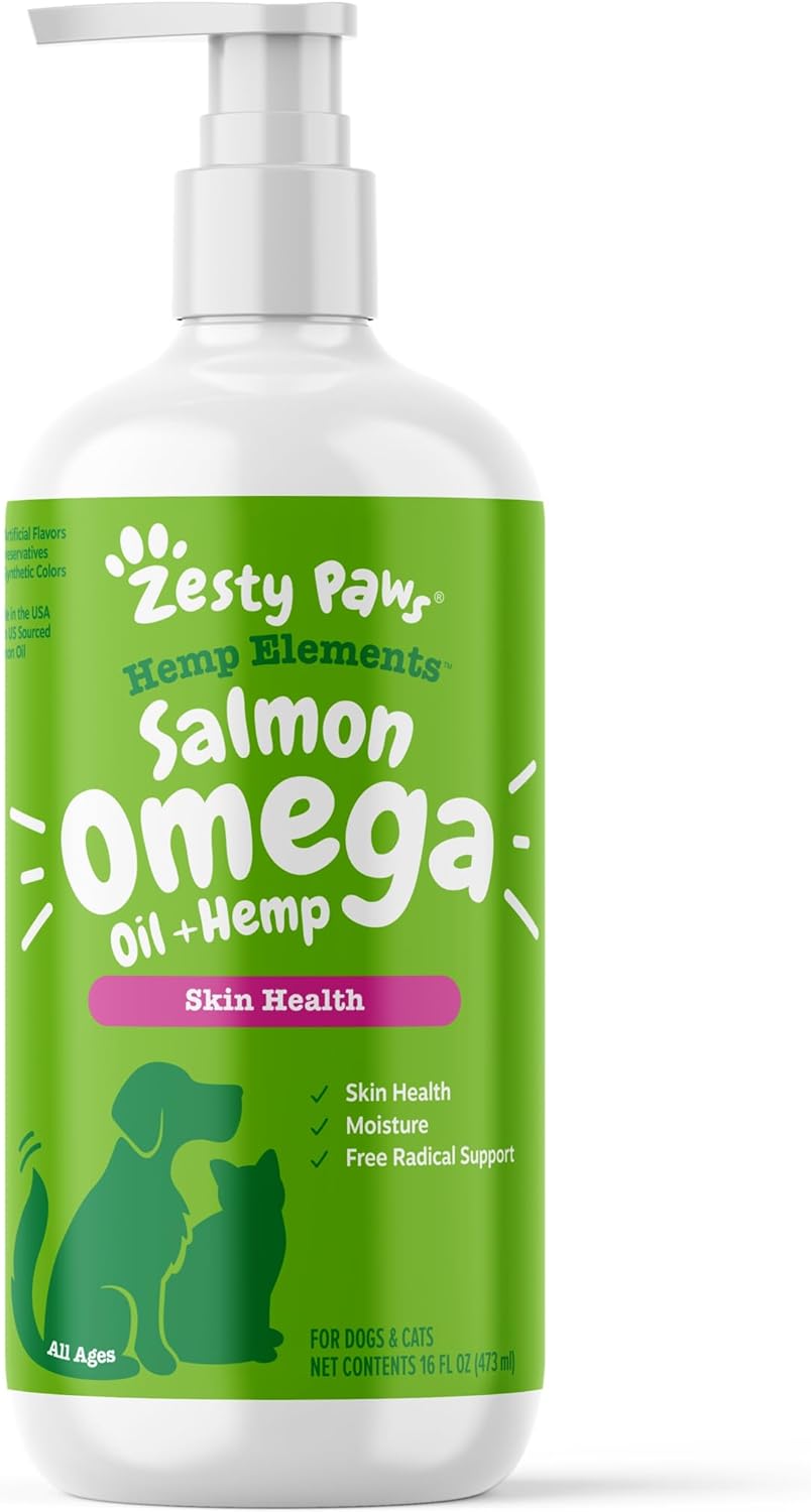 Zesty Paws Salmon Omega Oil Hemp For Dogs And Cats With Wild Alaskan Salmon Oil Omega 3 And 6 Fatty Acids With Epa Dha For Pets Supports Normal Skin Moisture And Immune System Function 16Oz