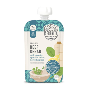 Serenity Kids 7+ Months World Explorers Baby Food Pouches Puree Made With Ethically Sourced Meats & Organic Veggies | 3.5 Ounce Bpa-Free Pouch | Beef Kebab | 6 Count