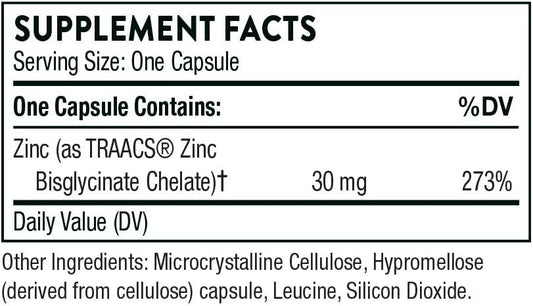 Thorne Zinc Bisglycinate 30Mg - Daily Support For Skin, Eye & Immune System Health With Zinc Supplement Capsules - 60 Capsules