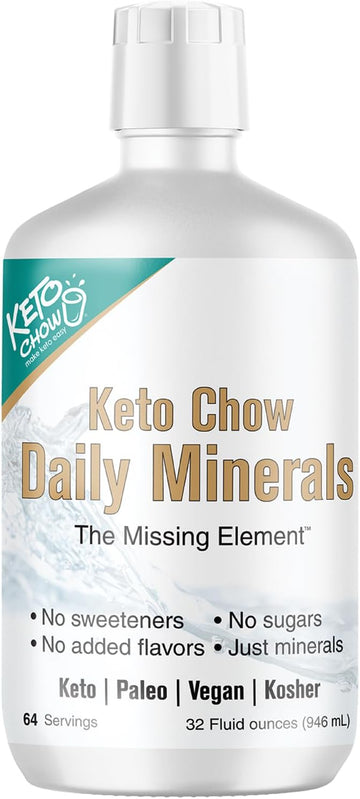 Keto Chow - Daily Minerals Drops - Promotes Electrolyte Balance - Copper, Magnesium, Chromium, Zinc, Boron, Selenium - Zero Sugar - Keto Friendly - Gluten Free - Vegan - Non Gmo - Travel Size - 32 Oz