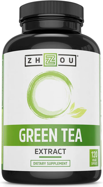 Zhou Green Tea Extract Capsules with EGCG, Natural Energy, Mental Focus, Immune Health, Antioxidant and Heart Support, Non-GMO, Vegan, Gluten Free, 120 Capsules
