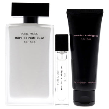 Narciso Rodriguez Pure Musc 3.3Oz Edp Spray, 0.33Oz Edp Spray, 2.5Oz Body Lotion Women 3 Pc Gift Set