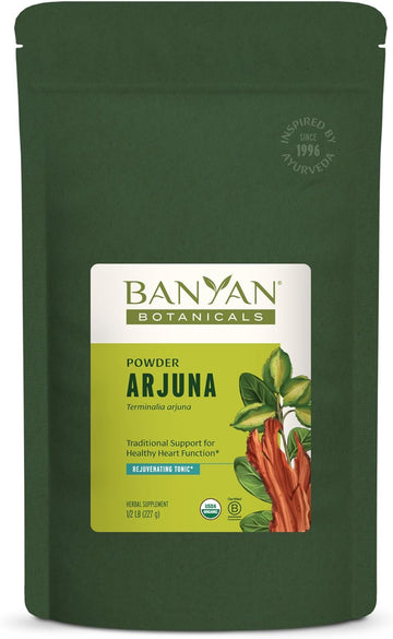 Banyan Botanicals Arjuna Bark Powder – Organic Arjuna (Terminalia Arjuna) – Natural Herbal Heart Health Supplement And Rejuvenating Tonic* – ½ Lb. – Non-Gmo Sustainably Sourced Vegan