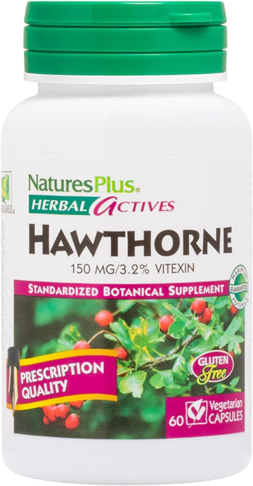 NaturesPlus Herbal Actives Hawthorne 150 mg - 60 Vegetarian Capsules - Supports Heart Health - Gluten Free - 60 Servings