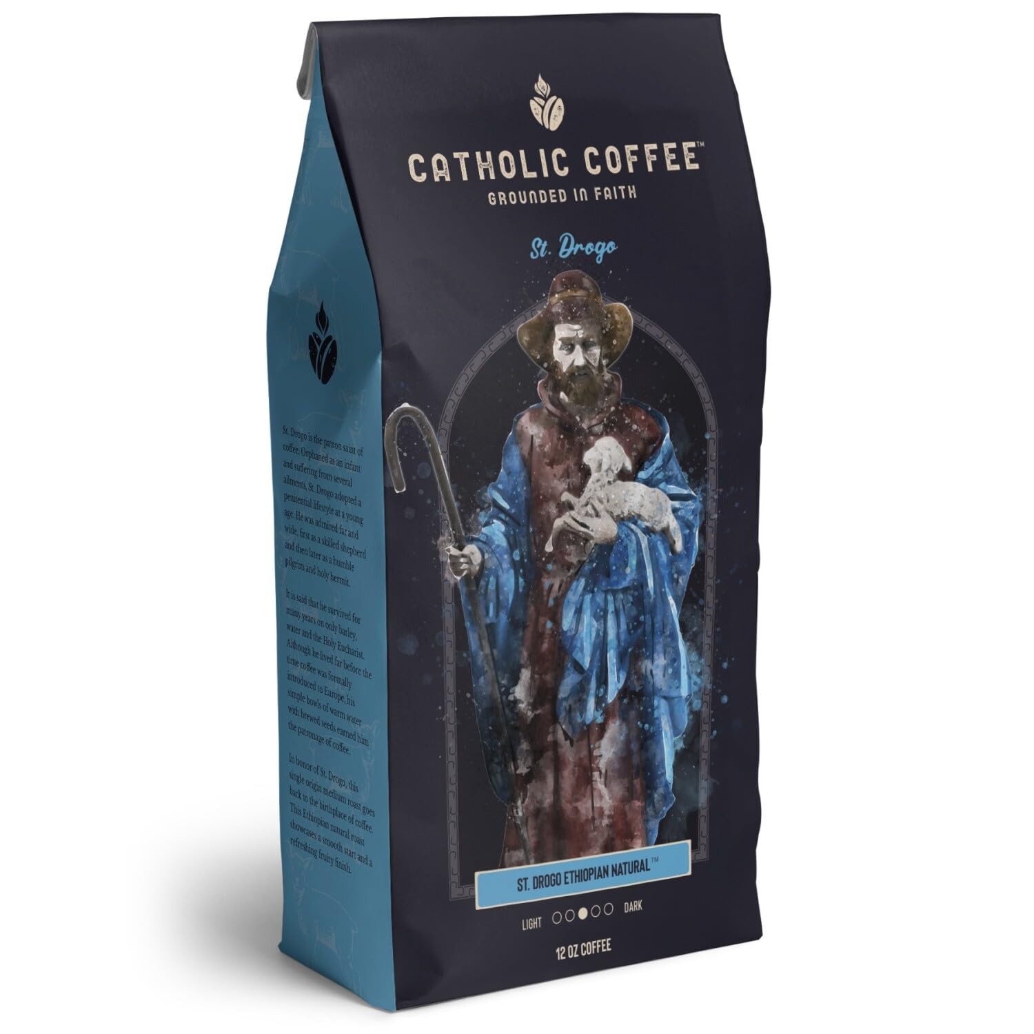 St. Drogo, Patron Saint Of Coffee, Ethiopian Medium Roast Catholic Coffee (Whole Bean) 12 Oz Small-Batch Craft Coffee, Gift For Catholic Faithful & Coffee Lovers