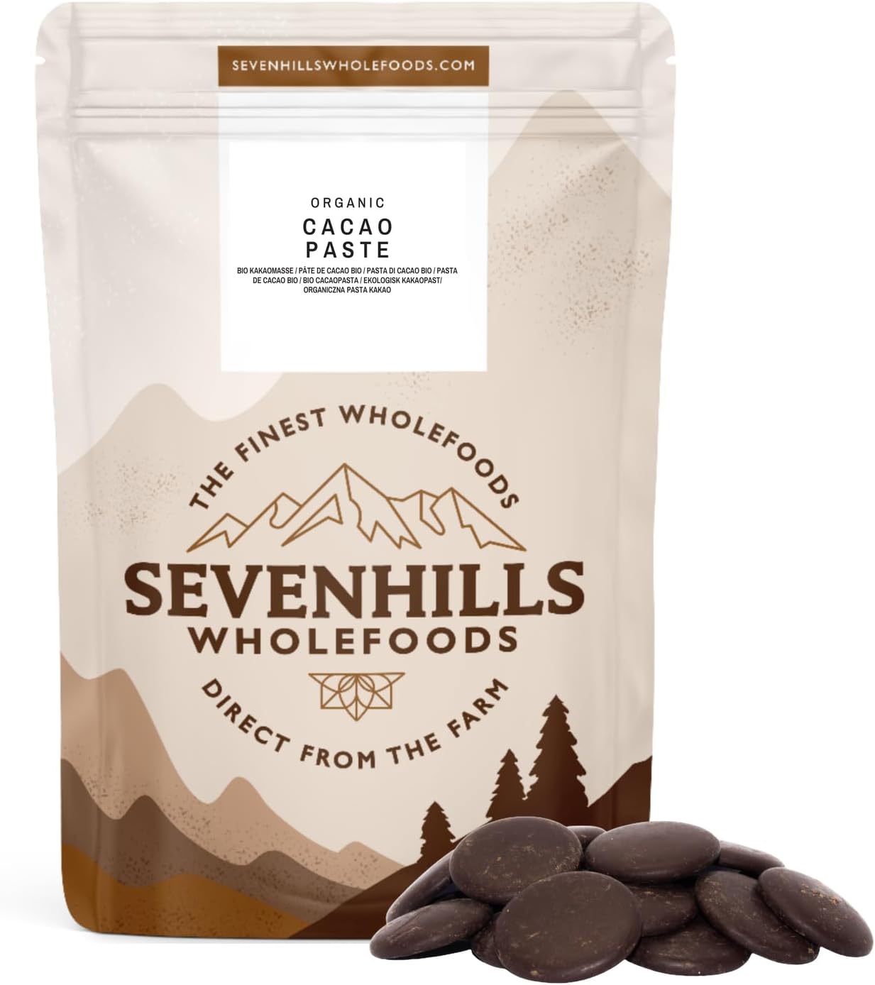 Sevenhills Wholefoods Organic Cacao Paste (Liquor, Mass) Drops 500G X 2 Individual Pouches, Total Weight 1Kg