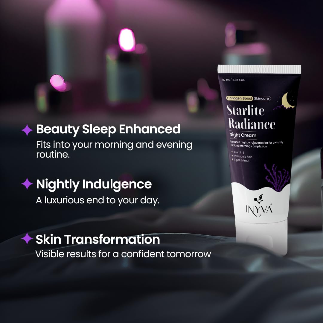 Starlite Radiance Night Cream | Intensive Hydration With Hyaluronic Acid, Vitamin E & Algae Extract | Anti-Aging & Revitalising | Deep Moisturizing For All Skin Types - 3.38 Oz