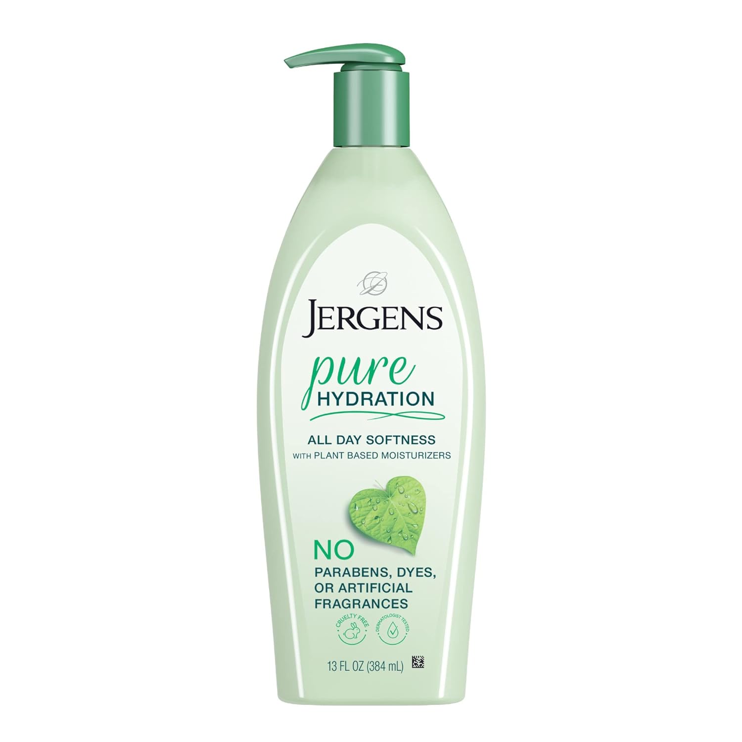 Jergens Pure Hydration Body Lotion, Plant Based Moisturizer Hydrates Dry to Extra Dry Skin, Paraben and Cruelty Free, Fragrance Free Formula, 24hr Hydration, 13 oz Pump Bottle