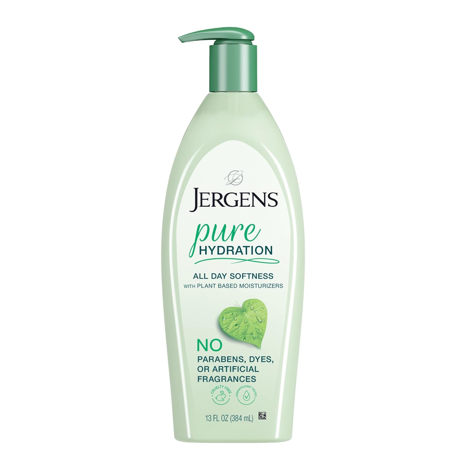 Jergens Pure Hydration Body Lotion, Plant Based Moisturizer Hydrates Dry To Extra Dry Skin, Paraben And Cruelty Free, Fragrance Free Formula, 24Hr Hydration, 13 Oz