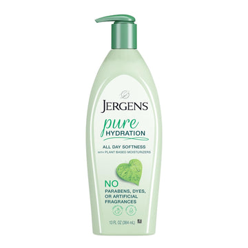 Jergens Pure Hydration Body Lotion, Plant Based Moisturizer Hydrates Dry To Extra Dry Skin, Paraben And Cruelty Free, Fragrance Free Formula, 24Hr Hydration, 13 Oz