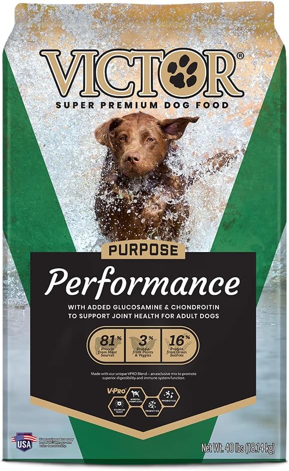 Victor Super Premium Dog Food – Performance Dry Dog Food – 26% Protein For Active Adult Dogs – Includes Glucosamine And Chondroitin For Hip And Joint Health, 40Lbs