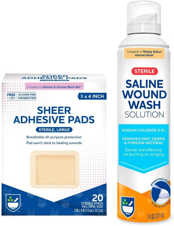 Rite Aid Sterile Wound Wash Spray, 7.4 Fl Oz And Sheer Adhesive Bandages 3" X 4", 20 Count - First Aid Bundle