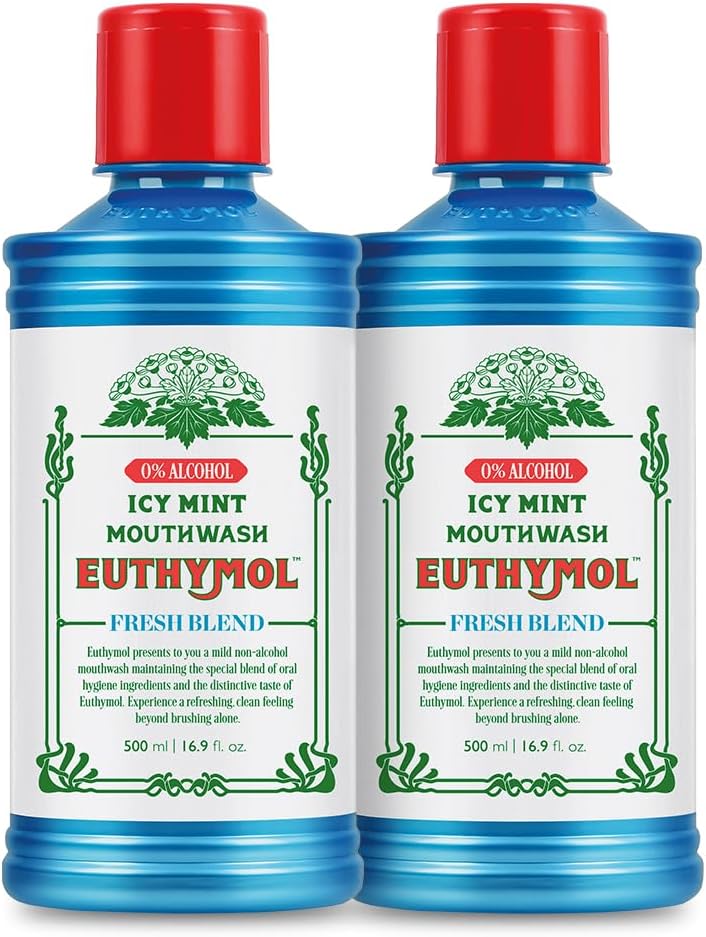 Euthymol Mouthwash Original 500Ml, Flouride Free, Distinctive Strong Taste Flavour, Reduce Plaque Gingival Clean Healthy Teeth Gums, Freshens Breath Refreshing Daily Oral Dental Care