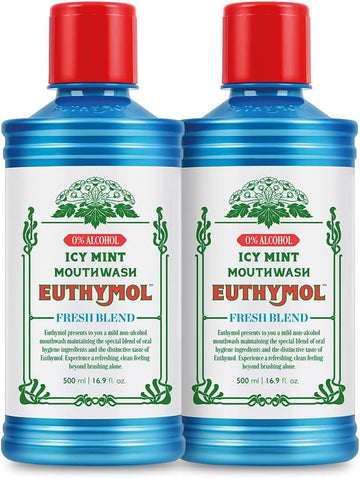 Euthymol Mouthwash Original 500Ml, Flouride Free, Distinctive Strong Taste Flavour, Reduce Plaque Gingival Clean Healthy Teeth Gums, Freshens Breath Refreshing Daily Oral Dental Care