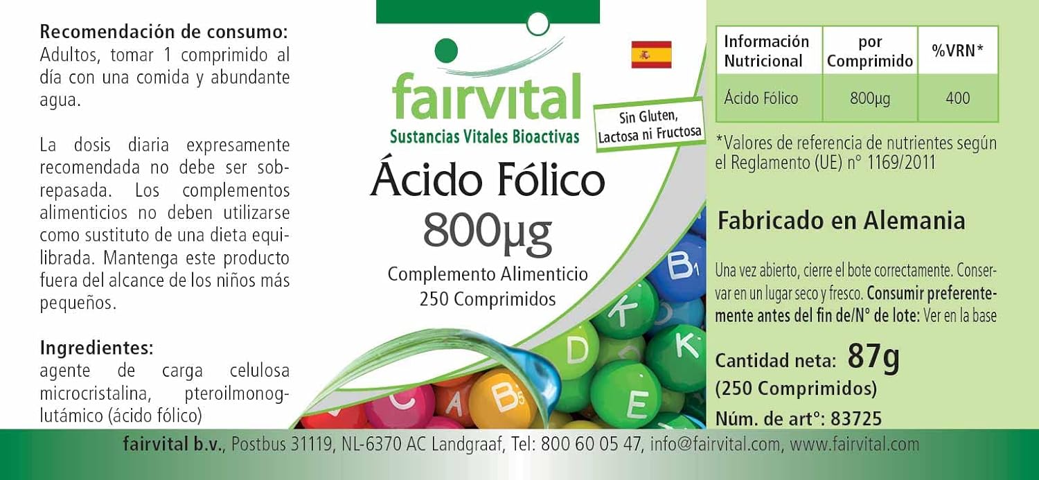 Fairvital | Folic Acid 800mcg - Vitamin B9-250 Tablets : Amazon.co.uk: Health & Personal Care