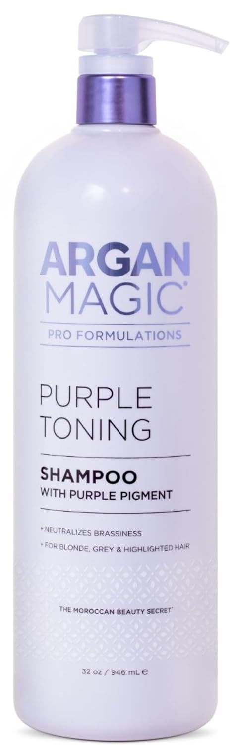 Argan Magic Purple Toning Shampoo – Neutralizes Brassiness For Blonde, Grey & Highlighted Hair | Infused With Argan Oil | Paraben-Free, Cruelty-Free | Made In Usa (32 Oz)