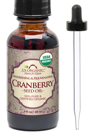 US Organic Cranberry Seed Oil, USDA Certified Organic,100% Pure & Natural, Cold Pressed Virgin, Unrefined in Amber Glass Bottle w/Glass Eyedropper for Easy Application (1 oz (30 ml))