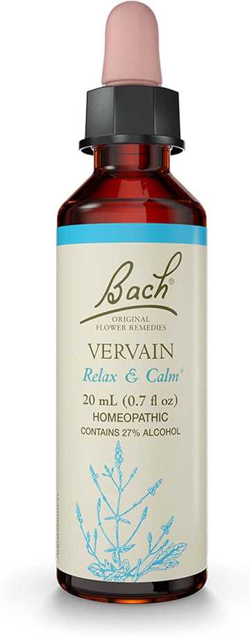 Bach Original Flower Remedies, Vervain for Relaxation and Calm, Natural Homeopathic Flower Essence, Holistic Wellness, Vegan, 20mL Dropper