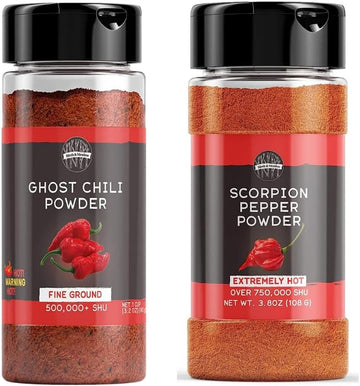 Birch & Meadow Pepper Powder Bundle, (1 Cup Each) Scorpion Pepper & Ghost Chile Pepper, Extremely Hot, Ground Pepper