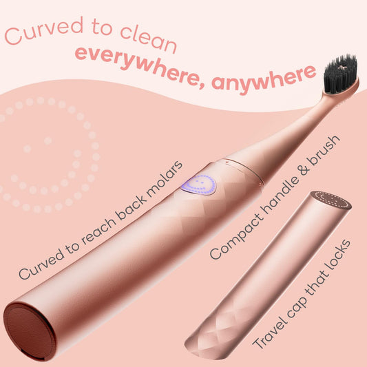 Burst Curve Sonic Electric Toothbrush for Adults – Slim, Curved Travel Toothbrush with Toothbrush Cover - Ultra Soft Bristles - Up to 2 Month Rechargeable Battery, 2 Sonic Modes, Timer - Rose Gold