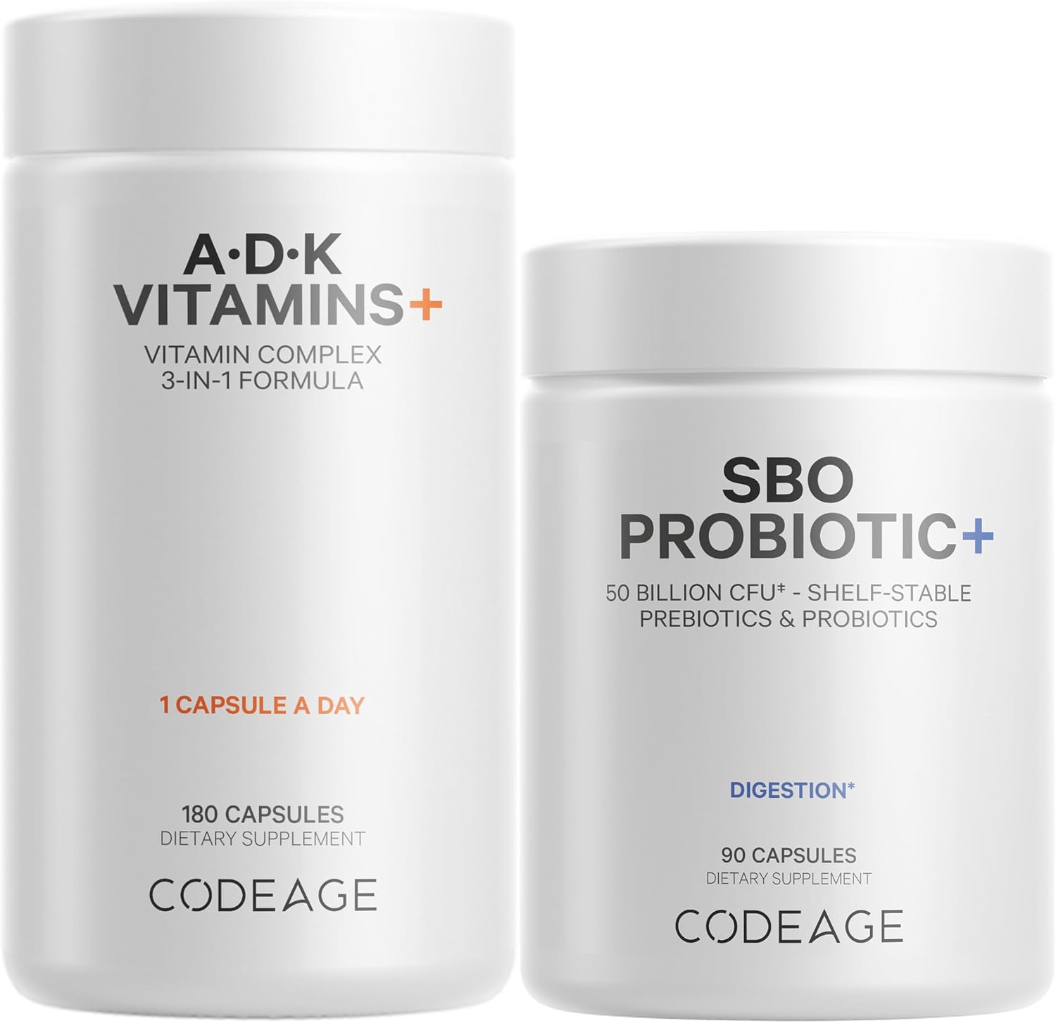 Codeage Daily Vitamin Adk Supplement, Vitamin A Retinyl Palmitate, Vitamin D3 Cholecalciferol, Vitamin K, Sbo Probiotic Blend 50 Billion Cfu Bundle, Lactobacillus Paracasei, Bacillus Clausii, Non-Gmo