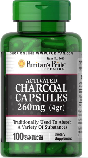 Puritan's Pride Charcoal (Activated) 260 mg-100 Capsules