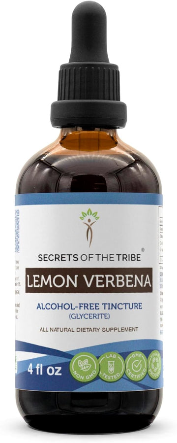 Secrets of the Tribe Lemon Verbena Tincture Alcohol-Free Extract, Lemon Verbena (Aloysia citriodora) Dried Leaf Tincture Supplement 4 oz
