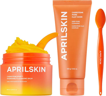Aprilskin Pore Care Duo With Pore Brush With Sebum Sweeper: Carrotene Ipmp Hydromelt Cleansing Balm, Carrotene Ipmp 3-Min Quick Dry Pore Caring Clay Mask And Pore Cleansing Facial Silicone Brush