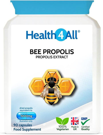 Health4All Bee Propolis 1000Mg Per Capsule 90 Capsules, High Strength Immune System Booster, Natural Immune Support Supplement (Not Tablets) | Made In Uk
