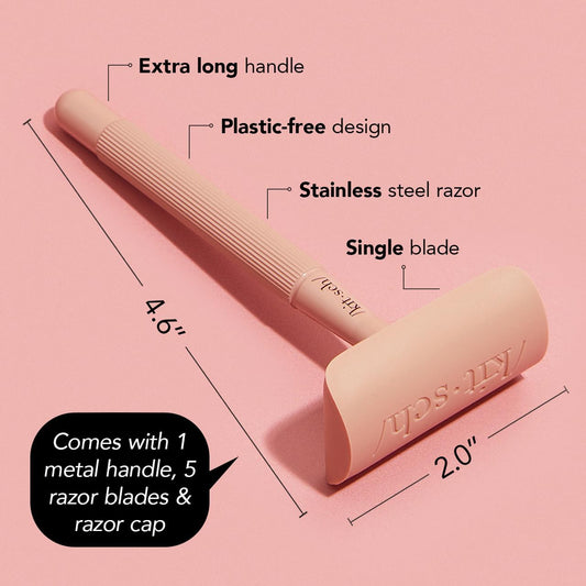 Kitsch Double Edge Safety Razors For Women And Men, With 5 Blade Refills, Extra Long Handle & Silicone Cap, Reusable Single Blade Razor For Shaving And Travel Essentials - Black