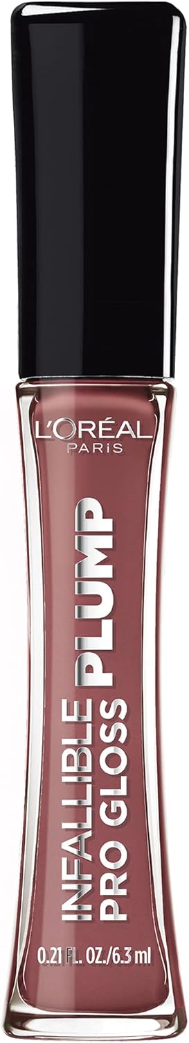 L'Oreal Paris Infallible Pro Gloss Plump Lip Gloss With Hyaluronic Acid, Long Lasting Plumping Shine, Lips Look Instantly Fuller And More Plump, Radiant Mauve, 0.21 Fl. Oz