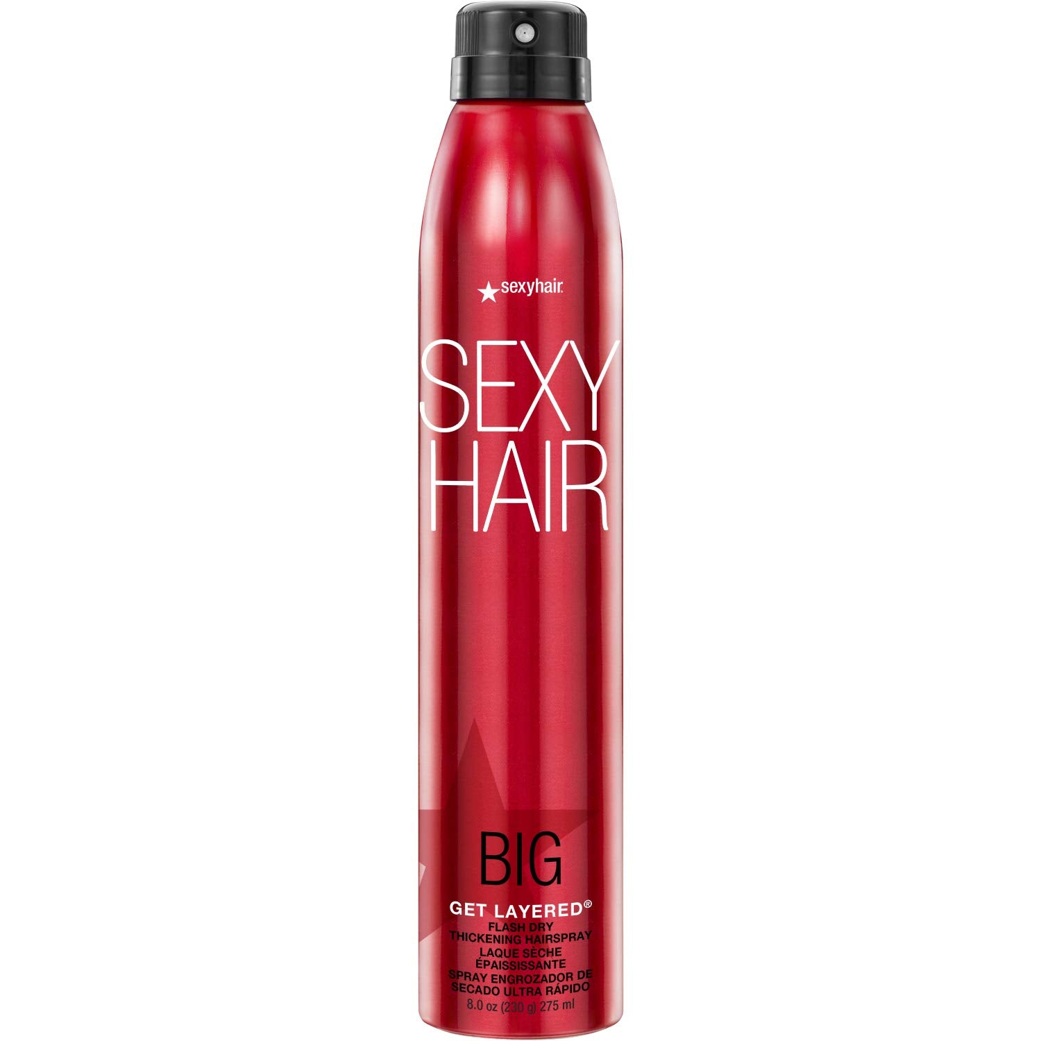 Sexyhair Big Get Layered Flash Dry Thickening Hairspray, 8 Oz | Buildable Texture, Volume And Shine | Up To 72 Hours Of Humidity Resistance