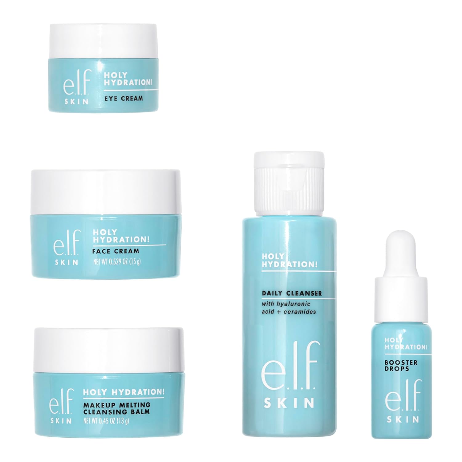 E.L.F. Skin Holy Hydration! Hydrated Ever After Skincare Mini Kit, Cleanser, Makeup Remover, Moisturiser & Eye Cream For Hydrating Skin, Airplane-Friendly Sizes : Beauty & Personal Care