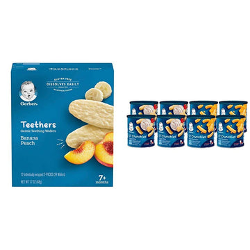 Gerber Teethers Gentle Teething Wafers - Banana Peach, 6 Count & Lil Crunchies, Mild Cheddar & Veggie Dip, 8 Count