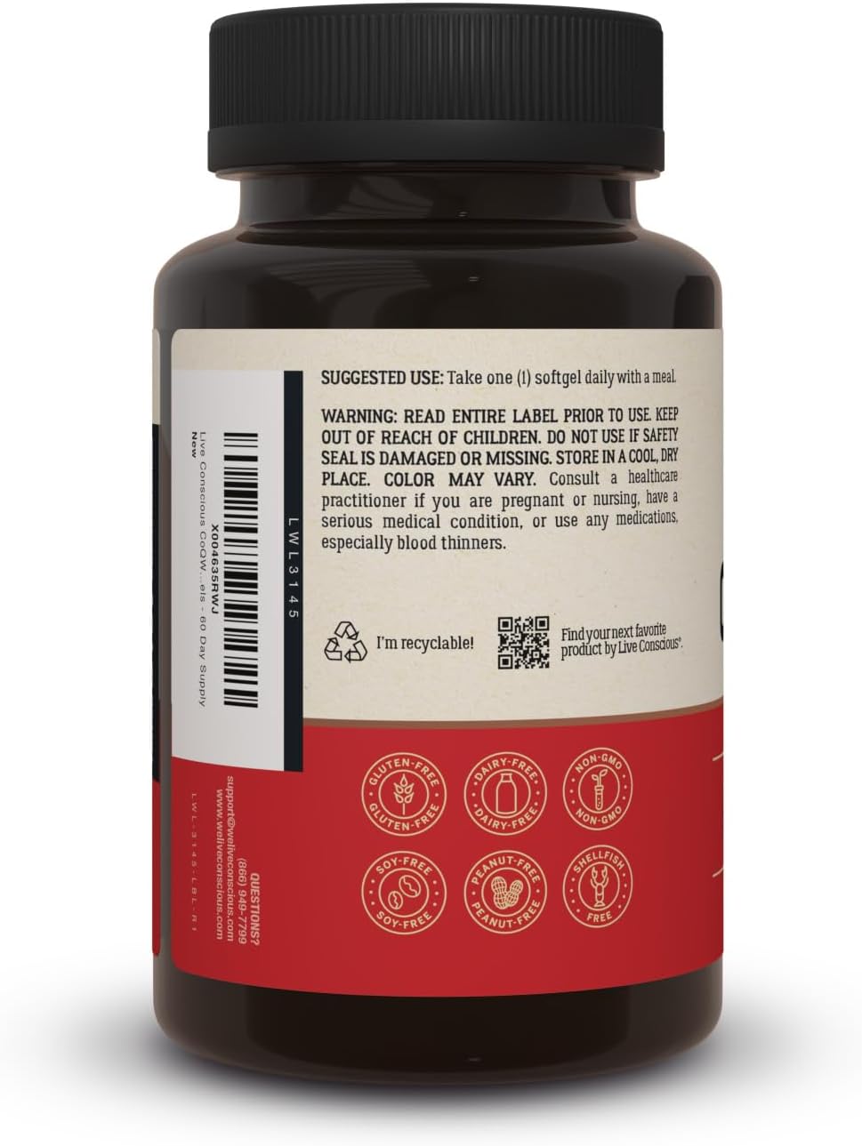 Live Conscious Coqwell - Coq10 Heart, Brain, And Vascular Health Support, Coenzyme Q10 Ubiquinone - 60 Softgels - 60 Day Supply : Health & Household
