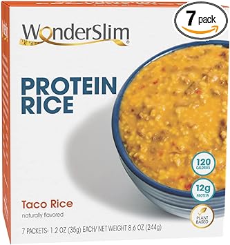 WonderSlim Plant Based Protein Rice Entree, Taco Rice, 12g Protein, 120 Calories, Gluten Free (7ct)