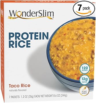 Wonderslim Plant Based Protein Rice Entree, Taco Rice, 12G Protein, 120 Calories, Gluten Free (7Ct)