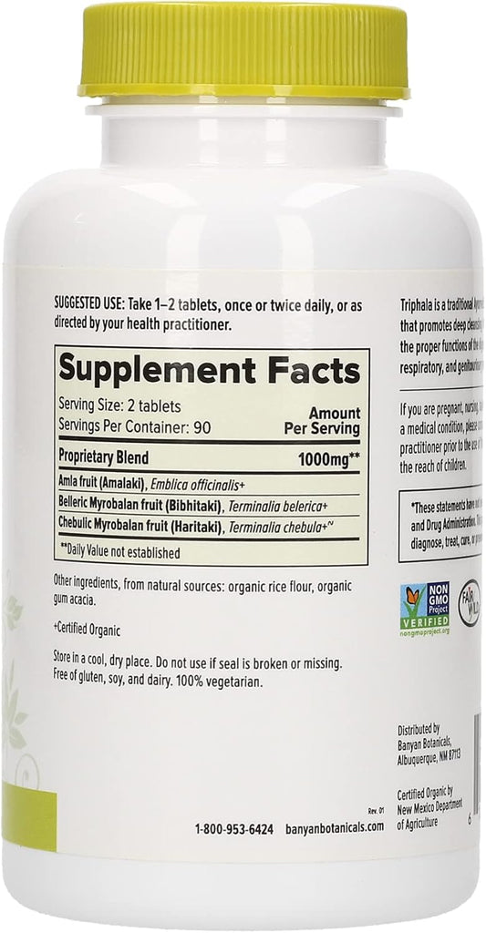 Banyan Botanicals Triphala Tablets - Organic Triphala Supplement with Amla, Haritaki & Bibhitaki – for Daily Detoxifying, Cleansing, & Rejuvenating* – 180 Tablets – Non-GMO Sustainably Sourced Vegan