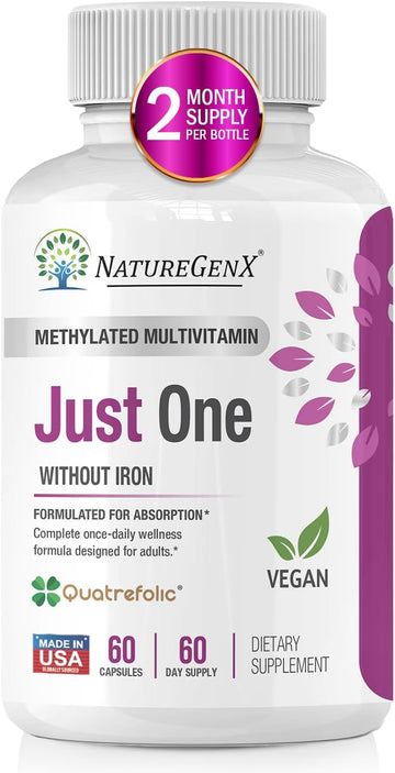 Just One Daily Methylated Multivitamin - 60 Caps Pure Methyl B12, Methylfolate Mthfr Support Supplement Iron Free Methylated Vitamins For Men & Women 2 Months Supply Gluten Free