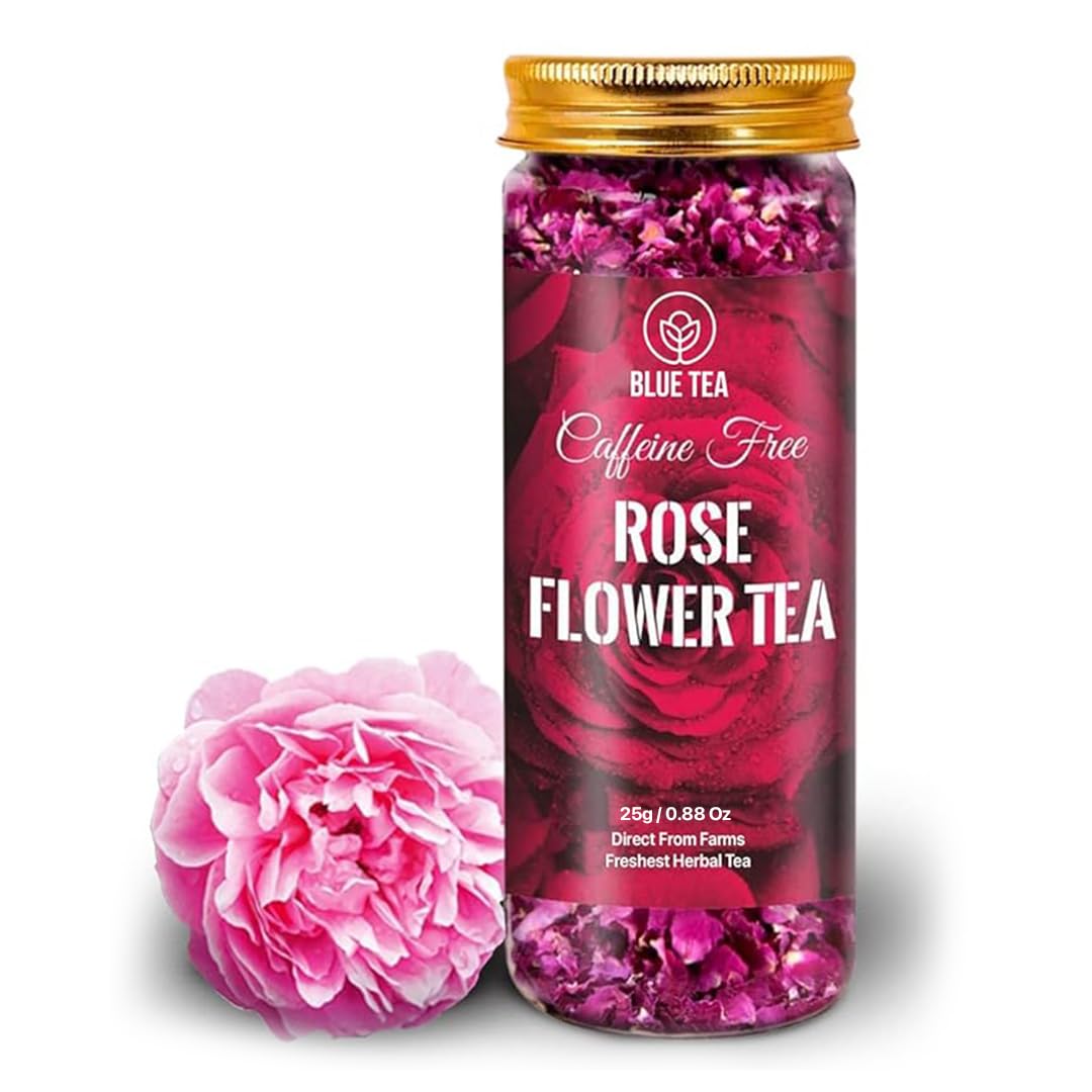 Blue Tea - Rose Petal Tea - Loose - 0.88 Oz | Chemical- Free| Rich In Vitamin-C | Natural Sun Dried | Beautiful Hair & Skin-Caffeine Free - Flower Based - Herbal Tea - Vegan | Pet Jar Pack