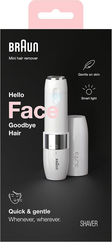 Braun Mini Hair Remover, Electric Facial Hair Removal For Women, Quick & Gentle, Finishing Touch For Upper Lips, Chin & Cheeks, For Easier Makeup Application, Ideal For On-The-Go, With Smartlight