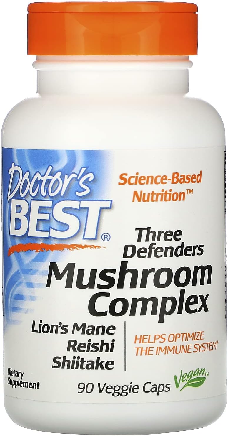 Doctor's Best Three Defenders Mushroom Complex, Contains Reishi, Lion?s Mane & Shiitake, Supports Immunity, Cognition, Overall Body Health, 90 Count
