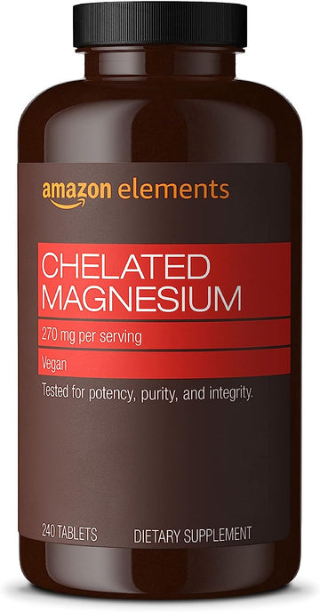 Amazon Elements Chelated Magnesium Glycinate, 270 mg per Serving (2 Tablets), Vegan, 240 Tablets (Packaging may vary)