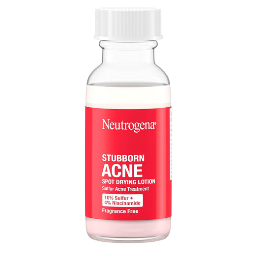 Neutrogena Stubborn Acne Spot Drying Lotion, Fragrance-Free Sulfur Acne Treatment Clears Acne By Drying Up & Shrinking Pimples, Paraben- & Oil-Free, 10% Sulfur & 4% Niacinamide, 1.0 fl. oz