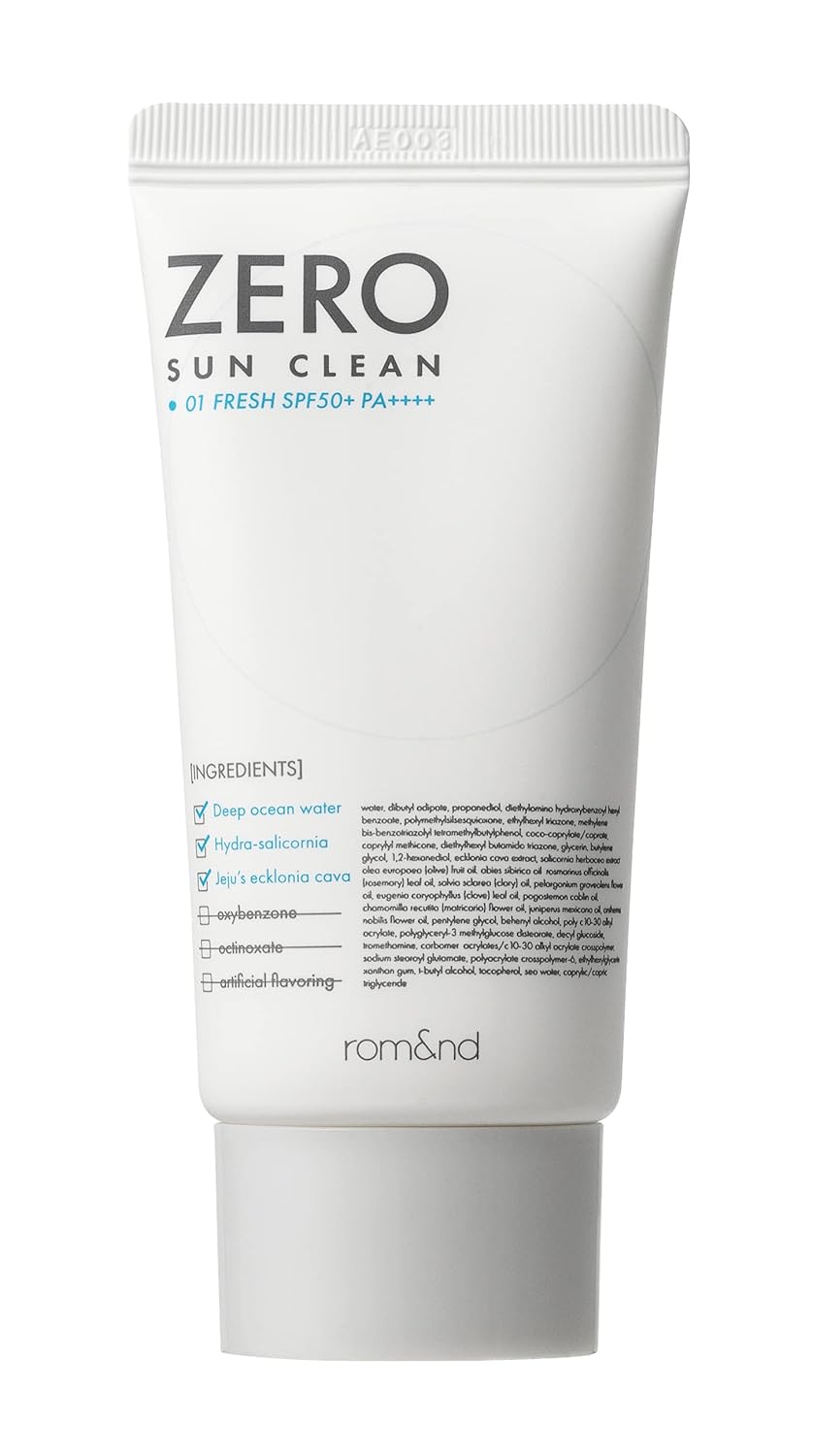 Rom&Nd Zero Sun Clean 01.Fresh Spf50+ Pa++++ 01 Fresh, Daily Sunscreen, Non-Greasy, No White Cast, Watery Texture, Soft Finish, Powerful Uv Protection, Moisturizing, All Skin Types