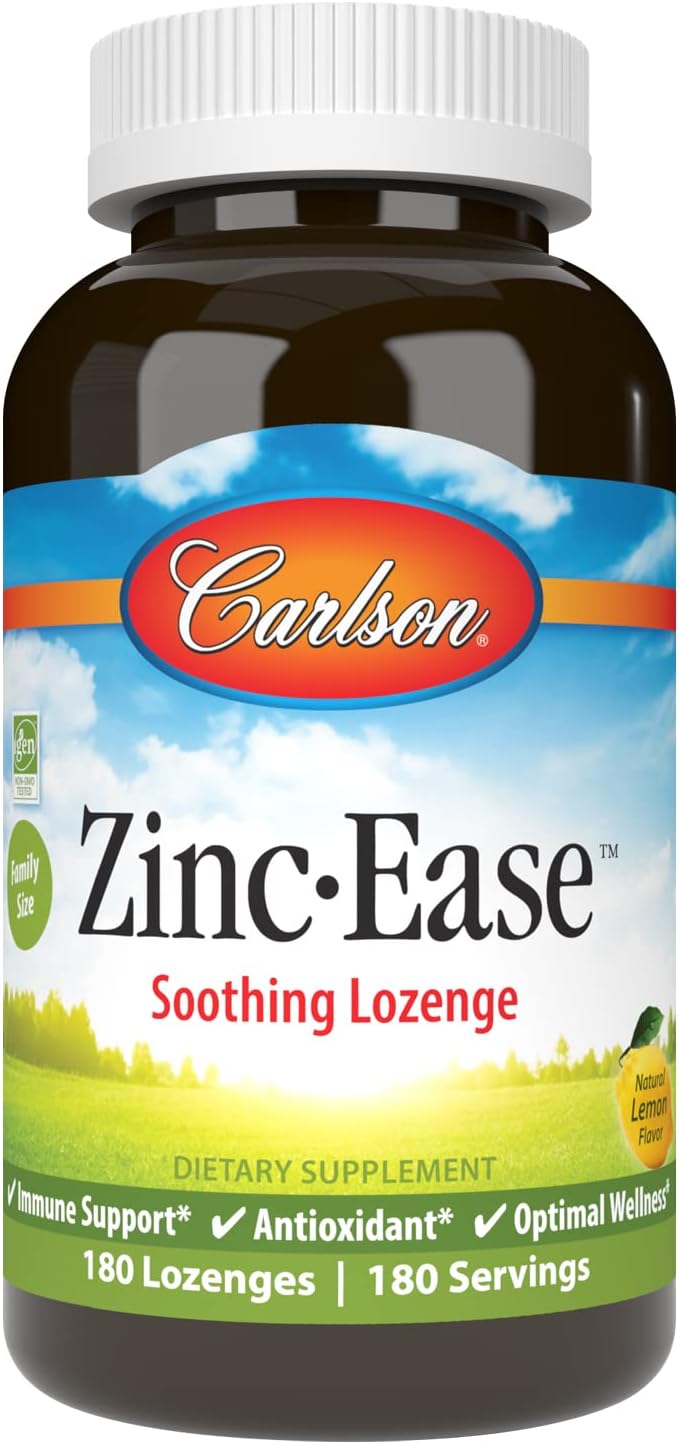 Carlson - Zinc-Ease, Soothing Lenge, Health Support & Optimal Wellness, Lemon, 180 Lenges