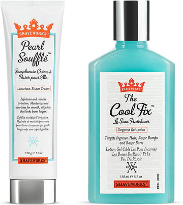 Shaveworks Post Waxing and Shaving Solution for Ingrown Hair, Razor Bumps and Razor Burns, The Cool Fix, 5.3 Fl Oz. and The Pearl Soufflé Shave Cream, 5.3 Fl Oz