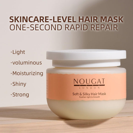 Nougat London Soft & Silky Hair Mask, Intense Hydrating & Nourishing With Botanical Oils, Fast Absorbing, Ideal For Dry Damaged Or Color Treated Hair,Contains Vitamin E,Vitamin B5, Argan Oil 9.17Oz