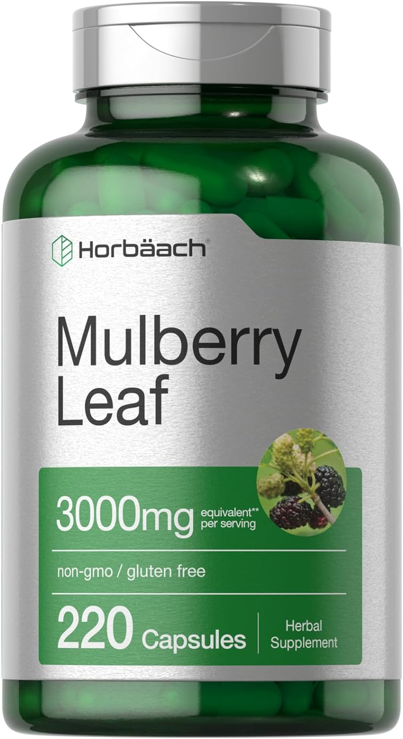 Horbäach Mulberry Leaf Extract Capsules 3000mg | 220 Count | Non-GMO, Gluten Free Herbal Supplement