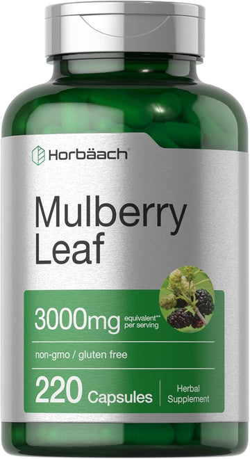 Horbäach Mulberry Leaf Extract Capsules 3000Mg | 220 Count | Non-Gmo, Gluten Free Herbal Supplement